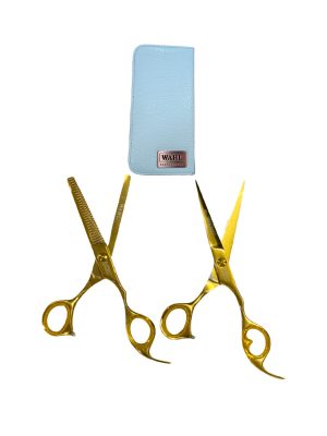 Set tijeras 6" doradas estuche elegante blanco WAHL
