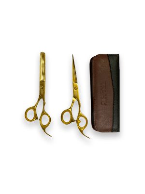 Set de Tijera filo navaja y esculpidora 6″ dorada WAHL